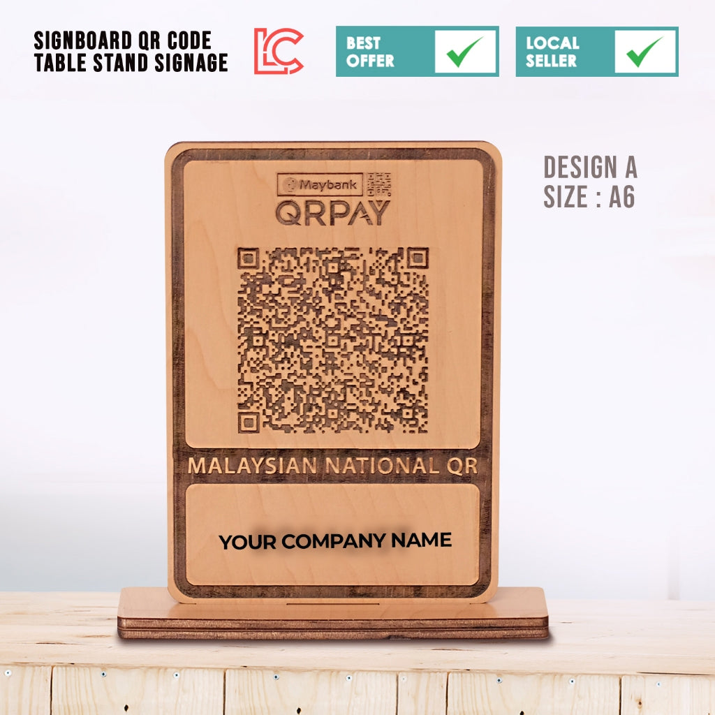 Kod QR Papan Tanda / Kod QR EWallet/ Papan Tanda Ukiran Laser