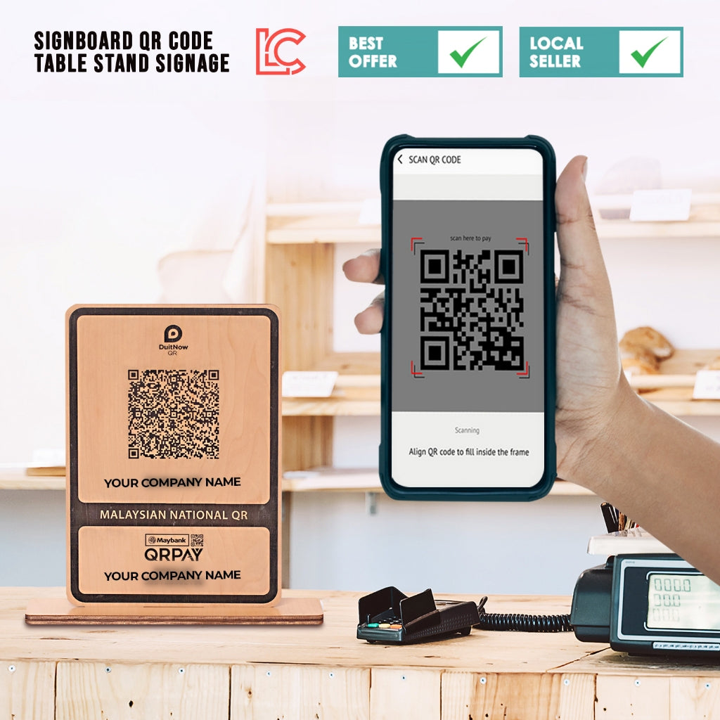 Kod QR Papan Tanda / Kod QR EWallet/ Papan Tanda Ukiran Laser
