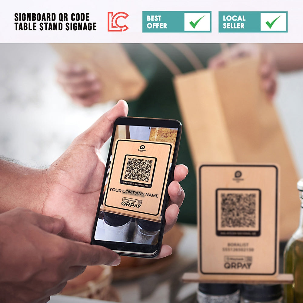 Kod QR Papan Tanda / Kod QR EWallet/ Papan Tanda Ukiran Laser