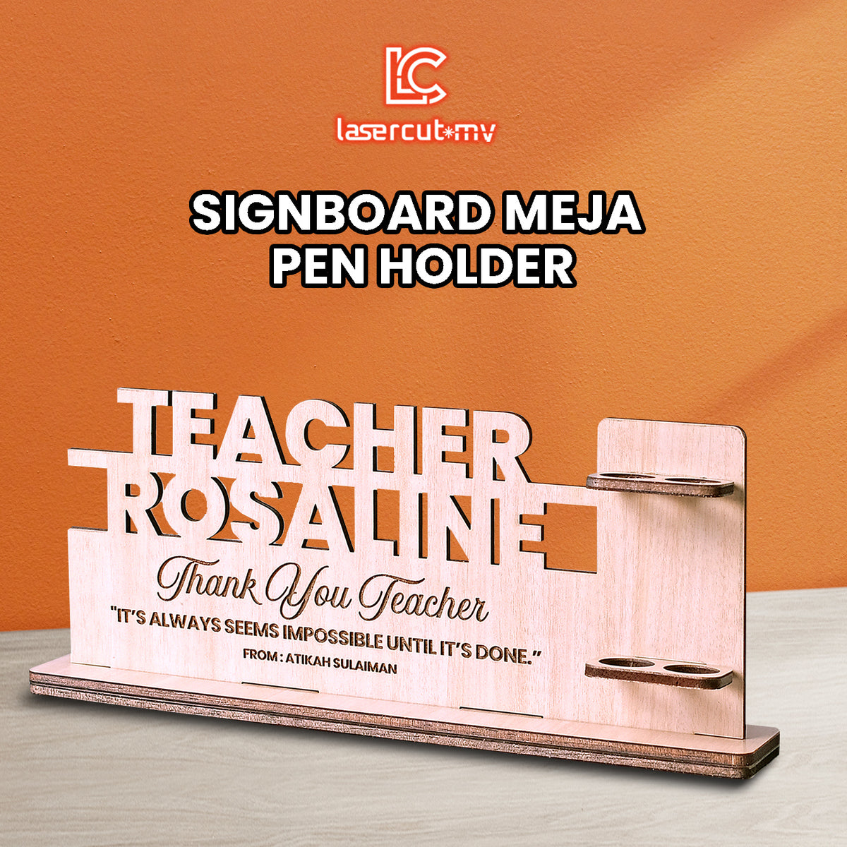 Pesonalised Destop Wooden Pen Holder / Signboard Pen Holder / Pen Holder Destop /Signboard Ukiran Meja Bekas Pen