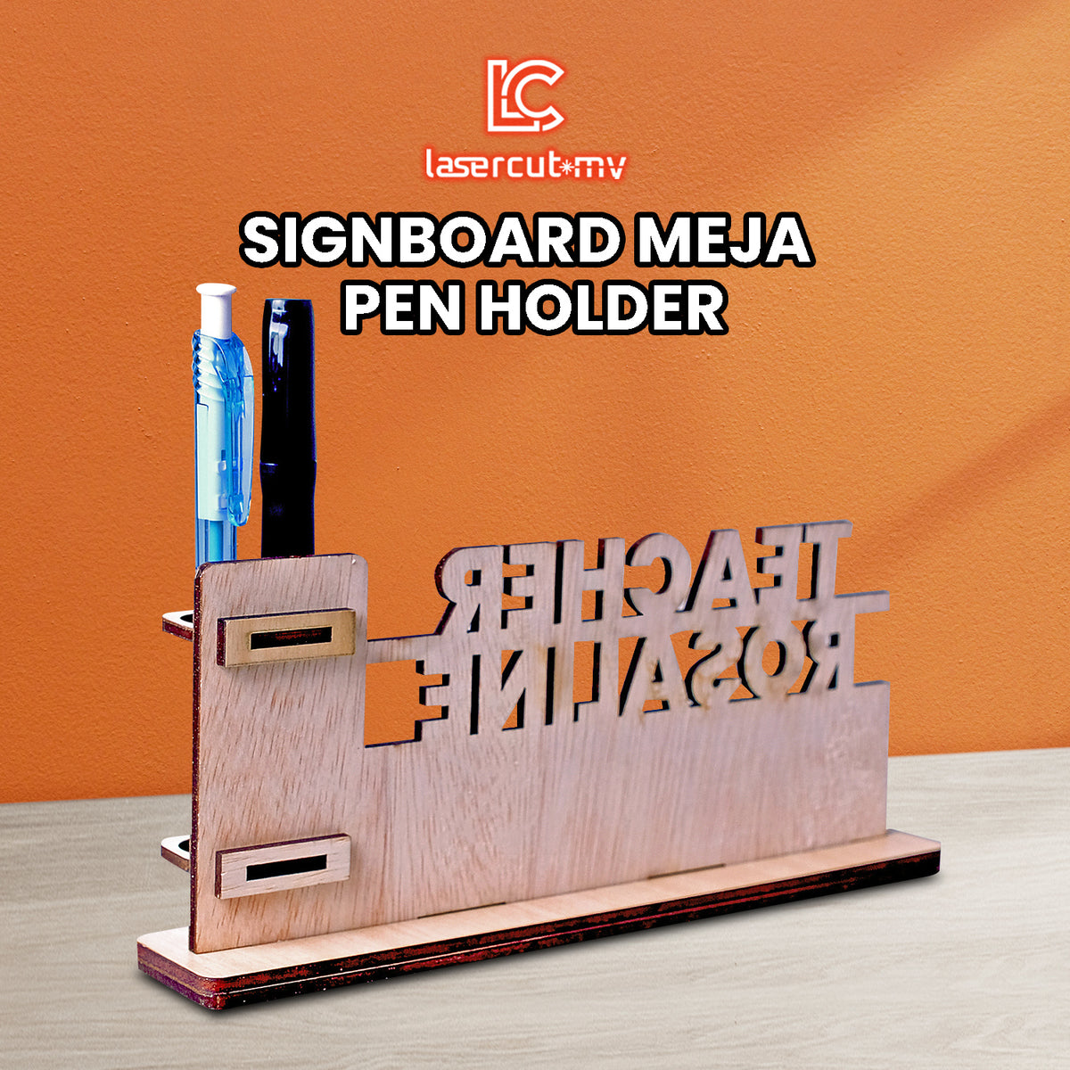 Pesonalised Destop Wooden Pen Holder / Signboard Pen Holder / Pen Holder Destop /Signboard Ukiran Meja Bekas Pen