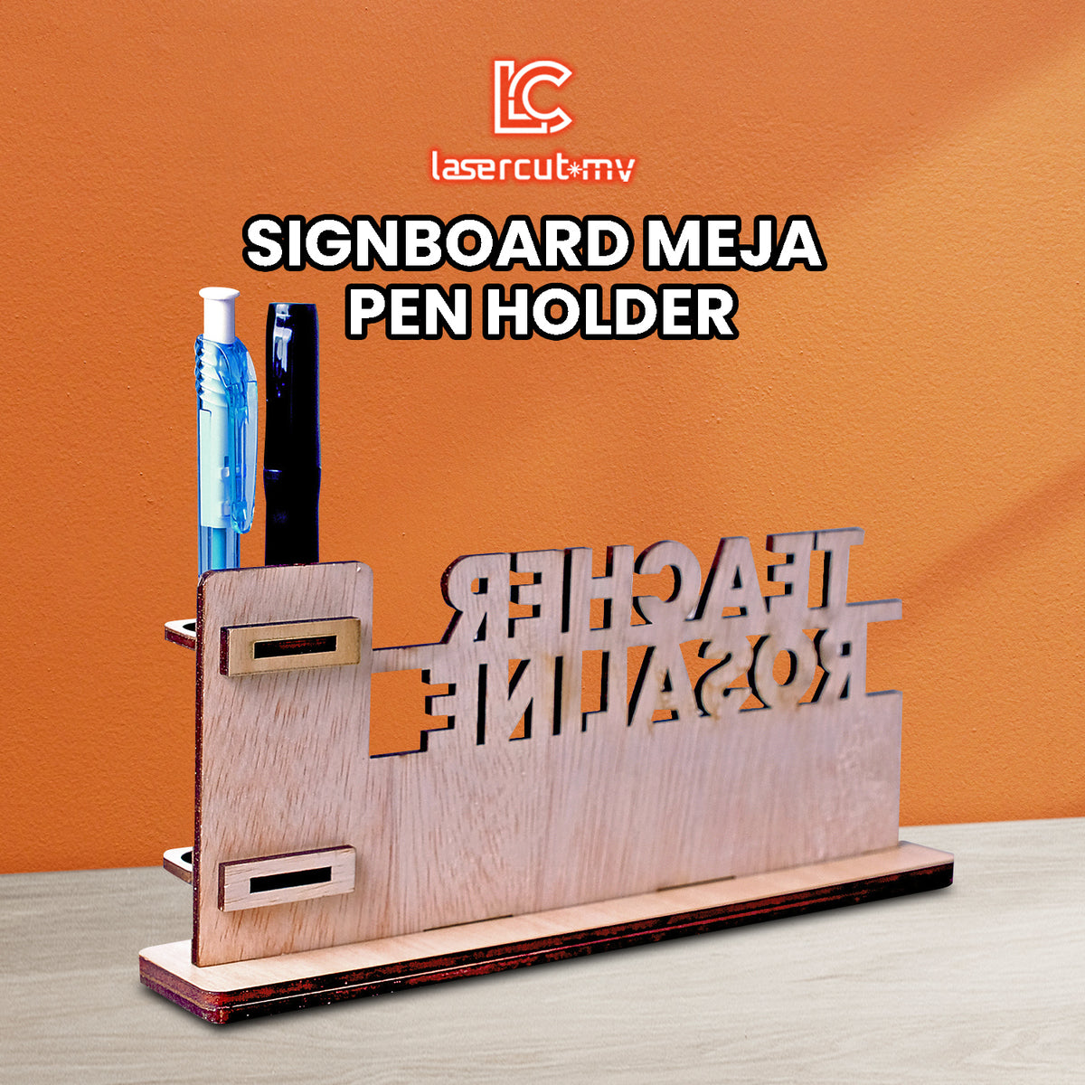 Pesonalised Destop Wooden Pen Holder / Signboard Pen Holder / Pen Holder Destop /Signboard Ukiran Meja Bekas Pen