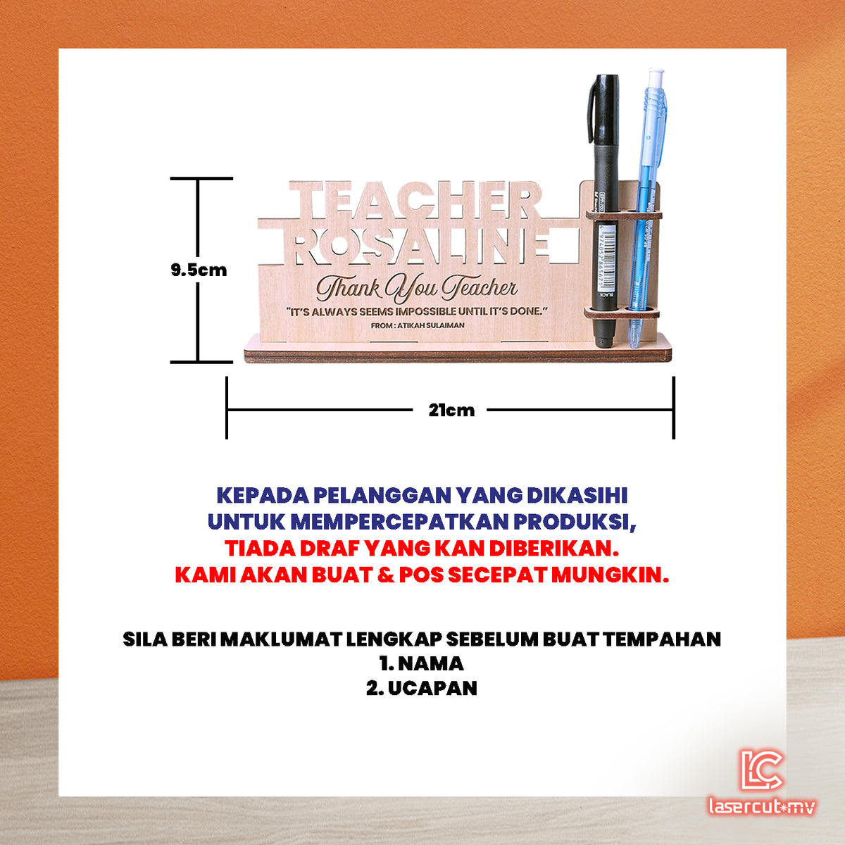 Pesonalised Destop Wooden Pen Holder / Signboard Pen Holder / Pen Holder Destop /Signboard Ukiran Meja Bekas Pen