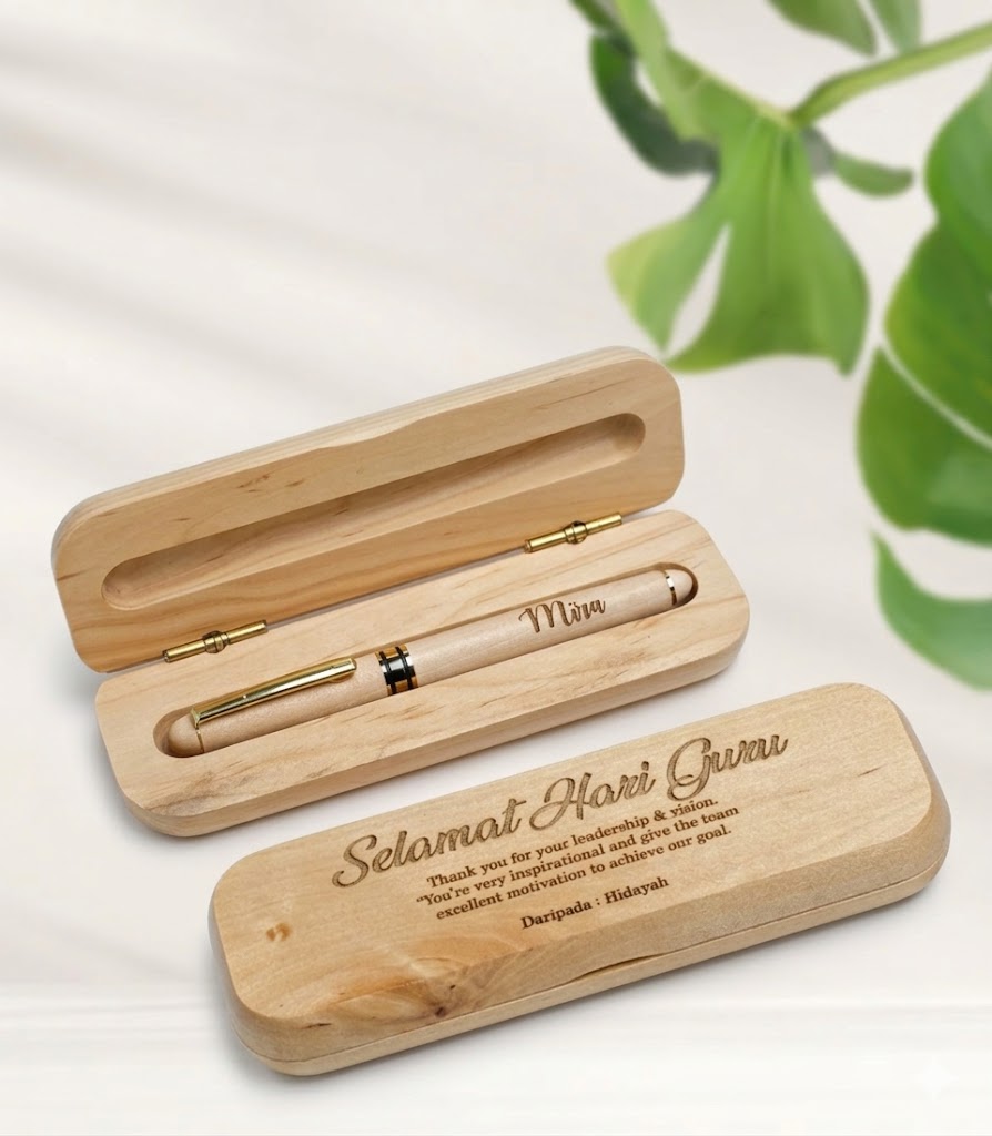 Pen Kayu Pepejal Tersuai &amp; set hadiah kotak / Pen kayu dengan kotak Hadiah ukiran peribadi