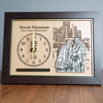 A personalized portrait with a wooden frame and clock, featuring laser engraving on high-quality laminated plywood.