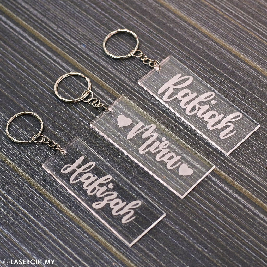 Custom Ukiran Keychain Nama Akrilik (Square Design)