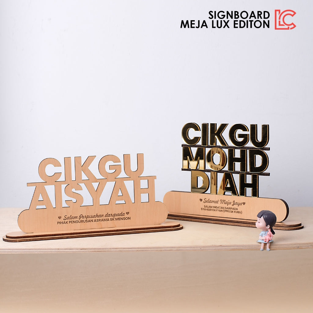 Signboard Ukiran Meja / Table Stand Signage / Papan Tanda Nama Ukir Kayu / 3D Desk Name / Wooden Laser Custom Made / Had